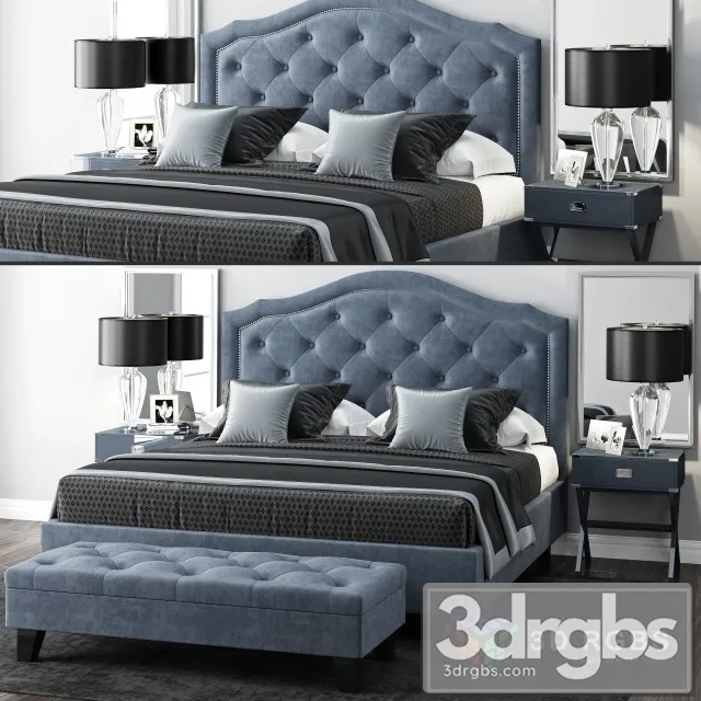 LuXeo Brentwood Queen Tufted Bed 3D Model Free