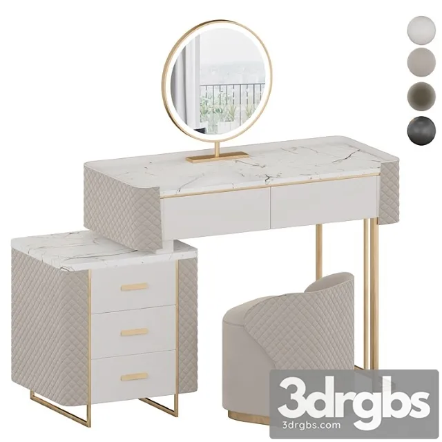 Luxury Makeup Vanity Set With Led Lighted Mirror Side Cabinet And 5 Drawers Modern Sintered Stone Dressing Table With Stool For Bedroom 3D Model Free