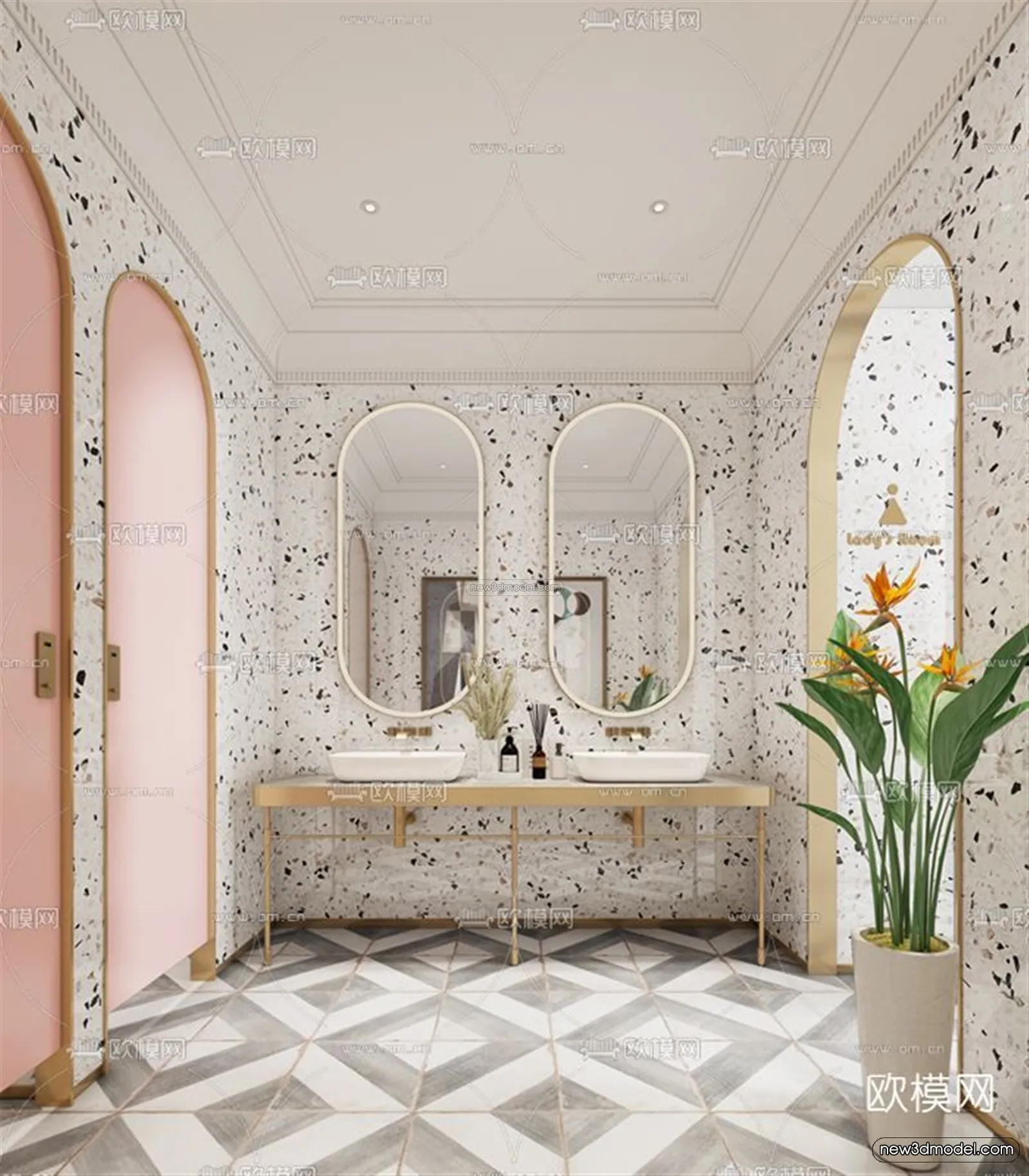 Luxury Style Interior 3D Blocks - Bathroom 3D Model - 280