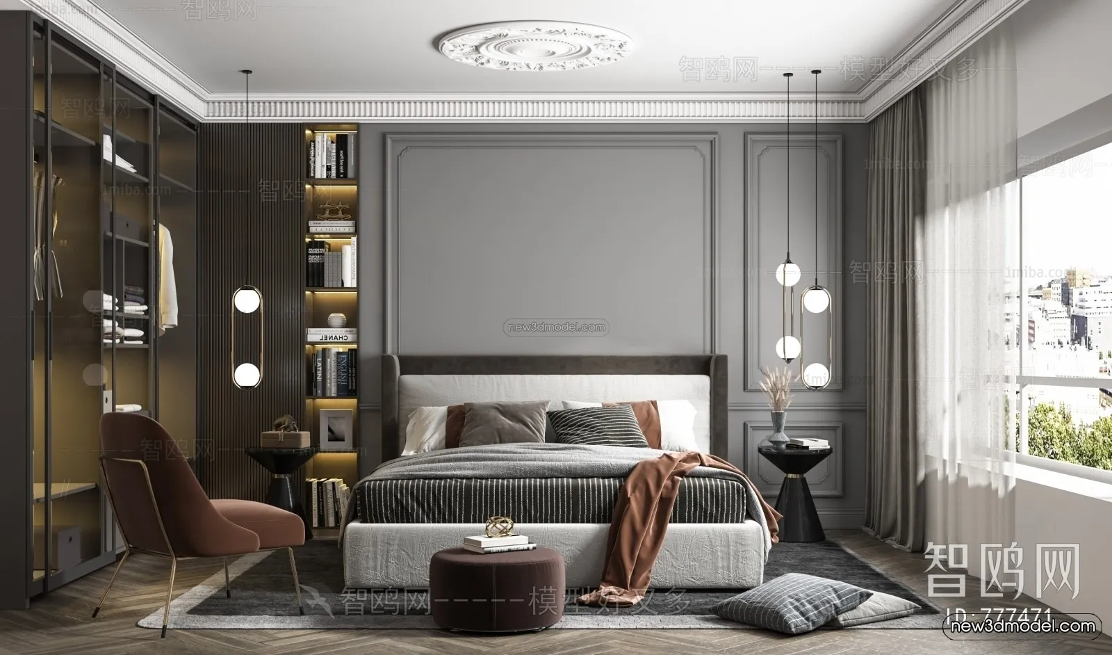 Luxury Style Interior 3D Blocks - Bedroom 3D Model - 225