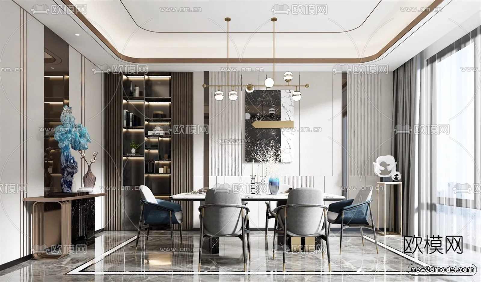 Luxury Style Interior 3D Blocks - Dining Room 3D Model - 152