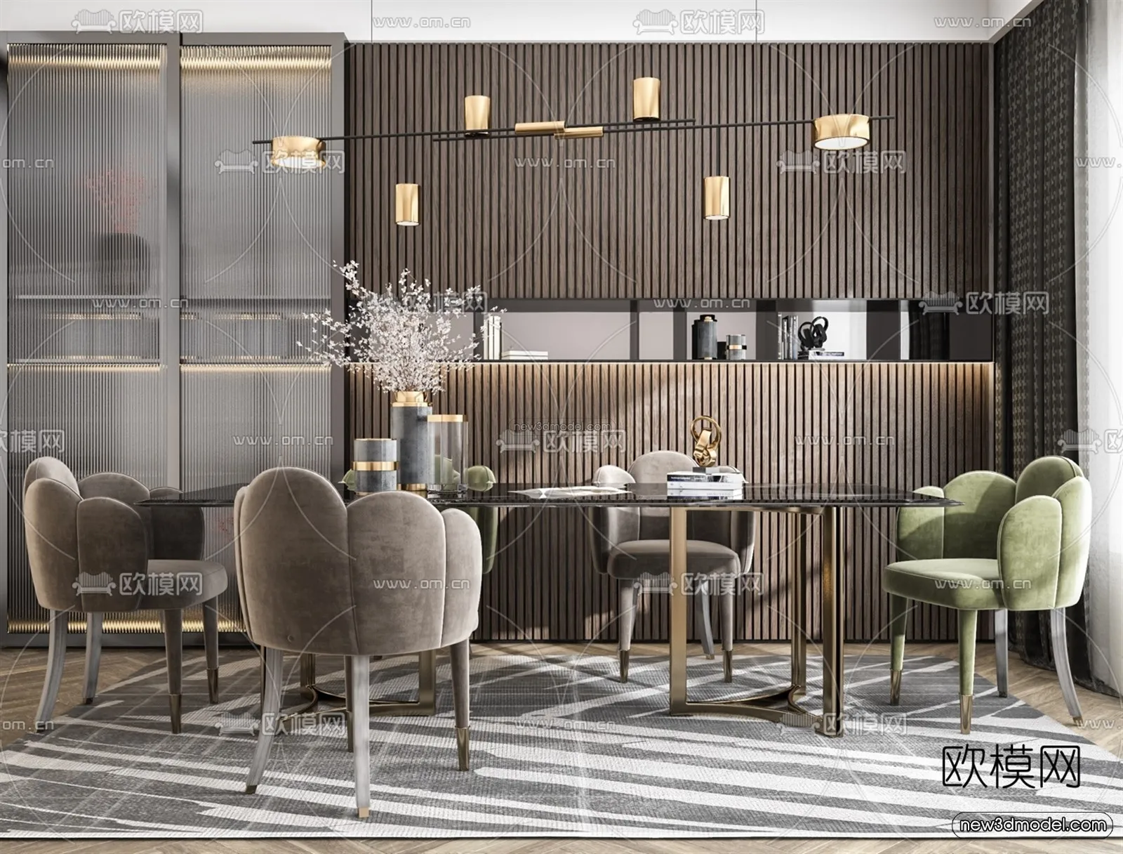 Luxury Style Interior 3D Blocks - Dining Room 3D Model - 153