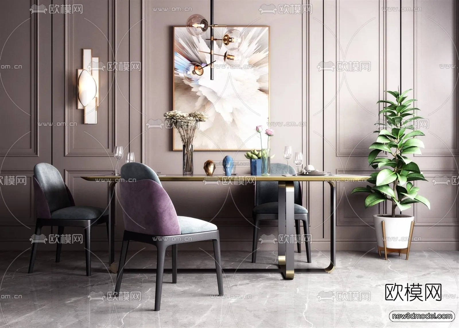 Luxury Style Interior 3D Blocks - Dining Room 3D Model - 157