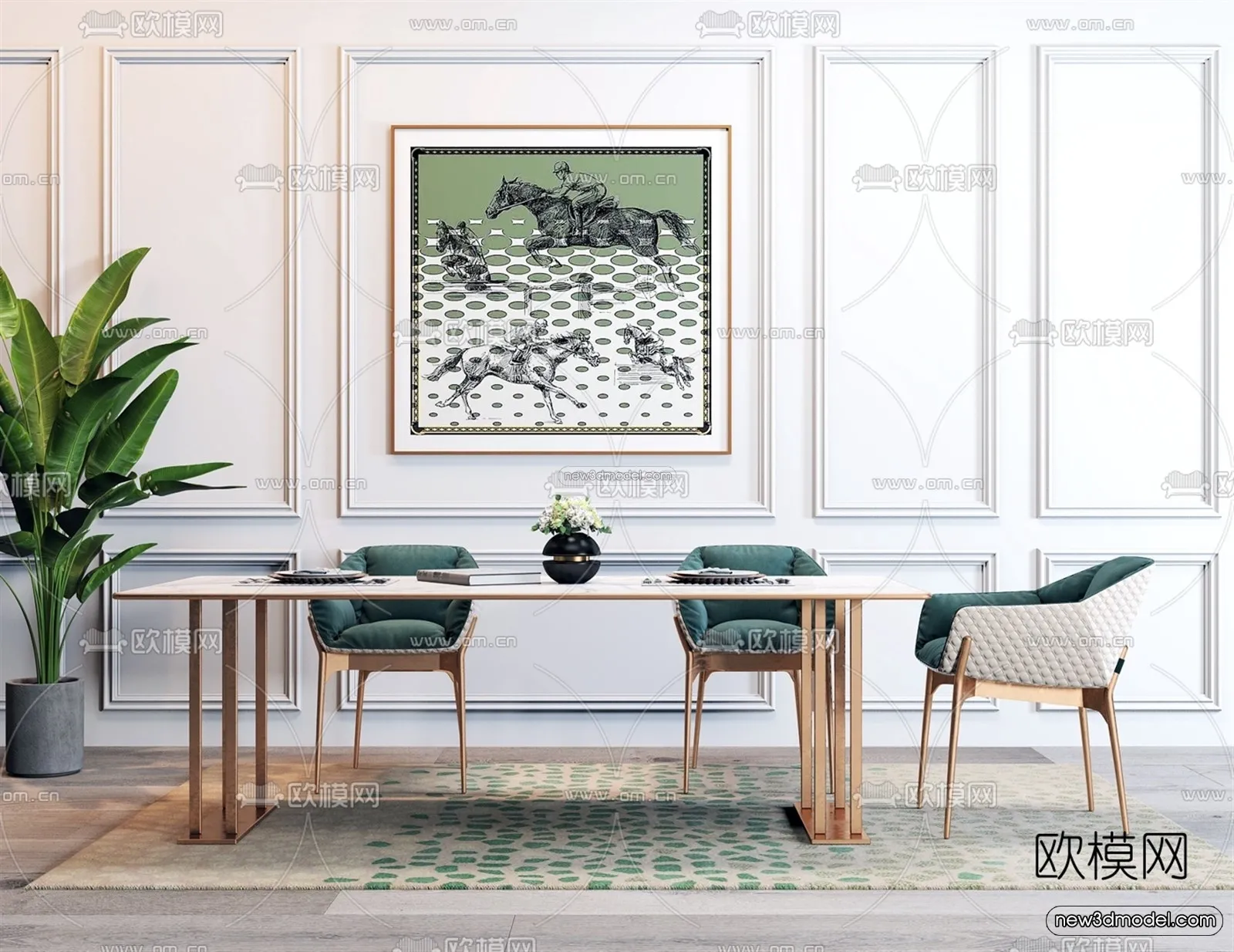 Luxury Style Interior 3D Blocks - Dining Room 3D Model - 158