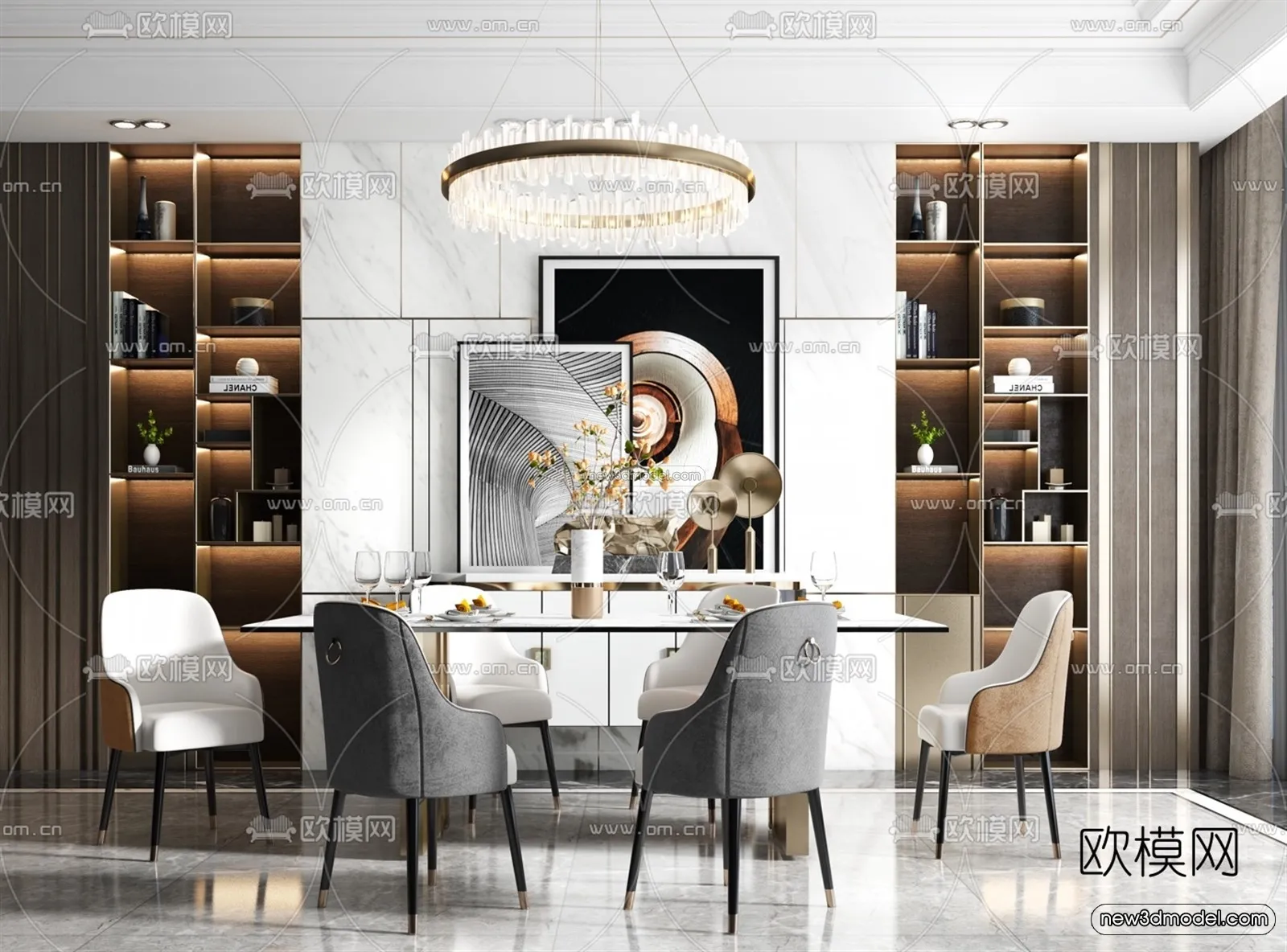 Luxury Style Interior 3D Blocks - Dining Room 3D Model - 159