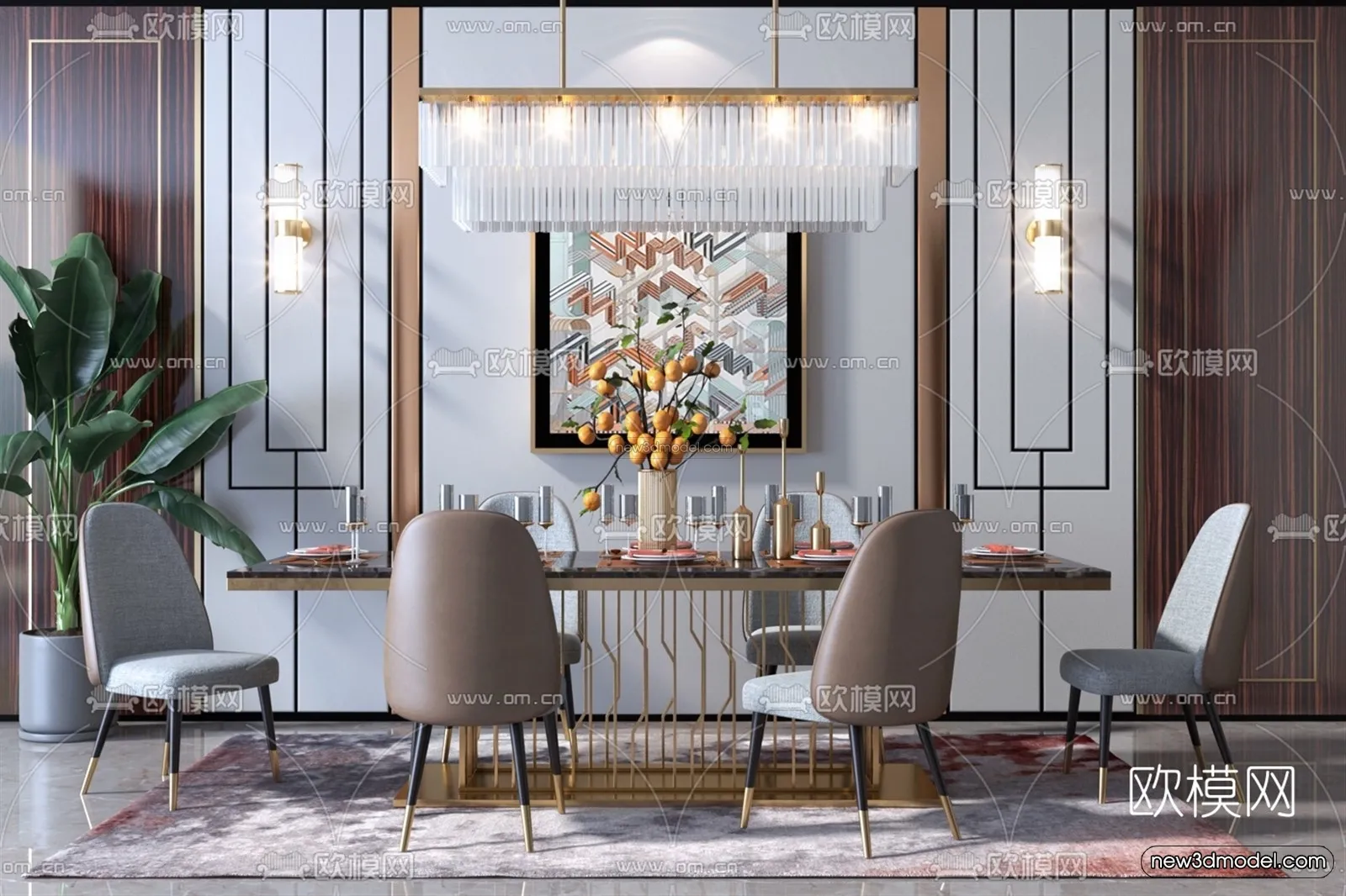 Luxury Style Interior 3D Blocks - Dining Room 3D Model - 160