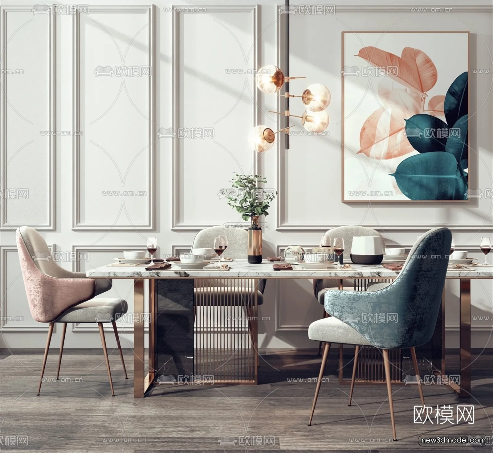 Luxury Style Interior 3D Blocks - Dining Room 3D Model - 161