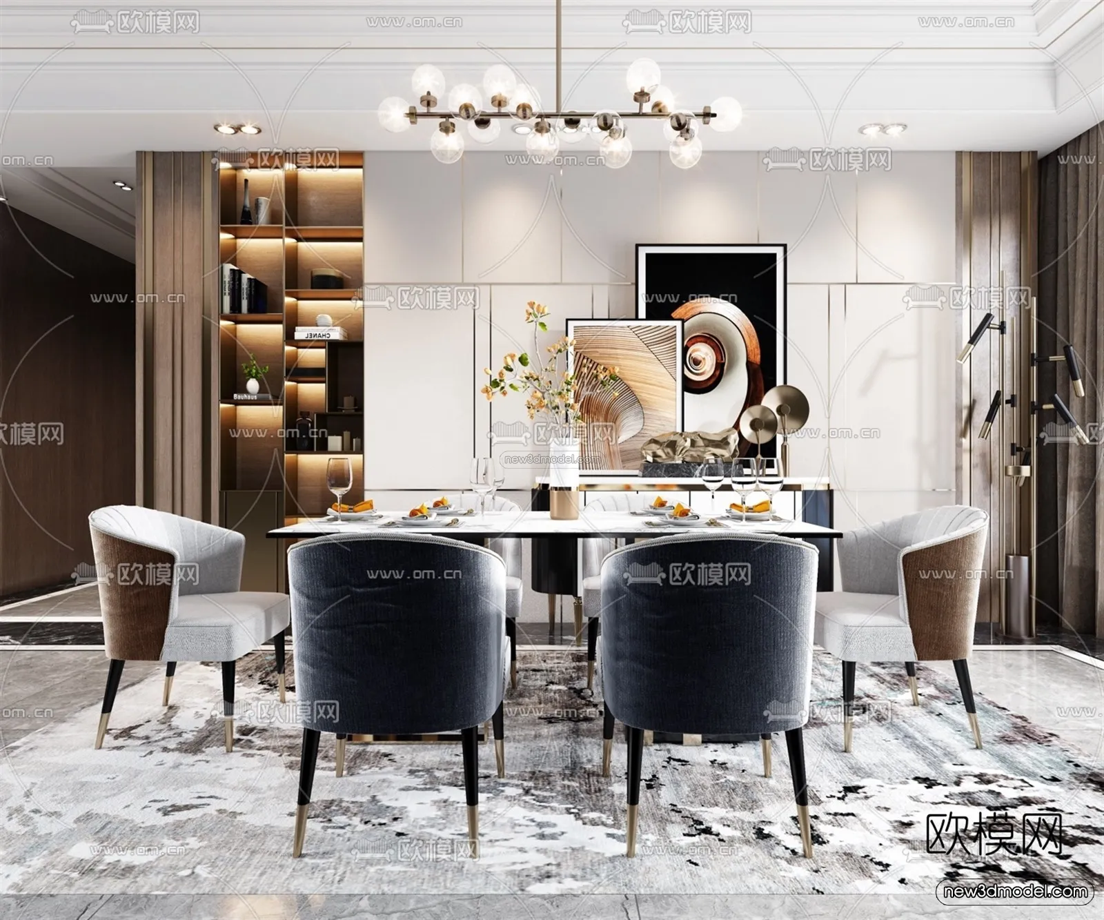 Luxury Style Interior 3D Blocks - Dining Room 3D Model - 162