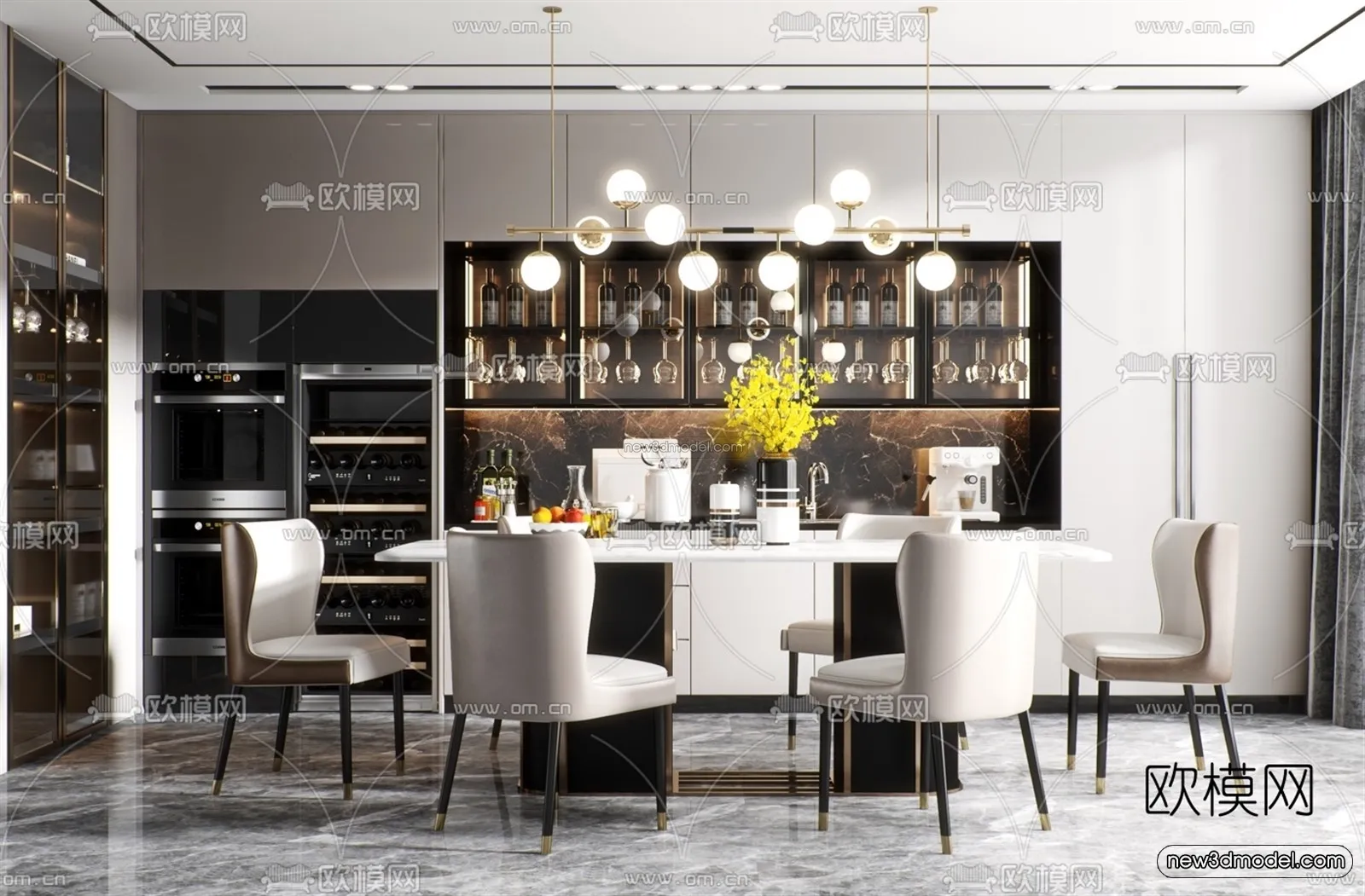 Luxury Style Interior 3D Blocks - Dining Room 3D Model - 163