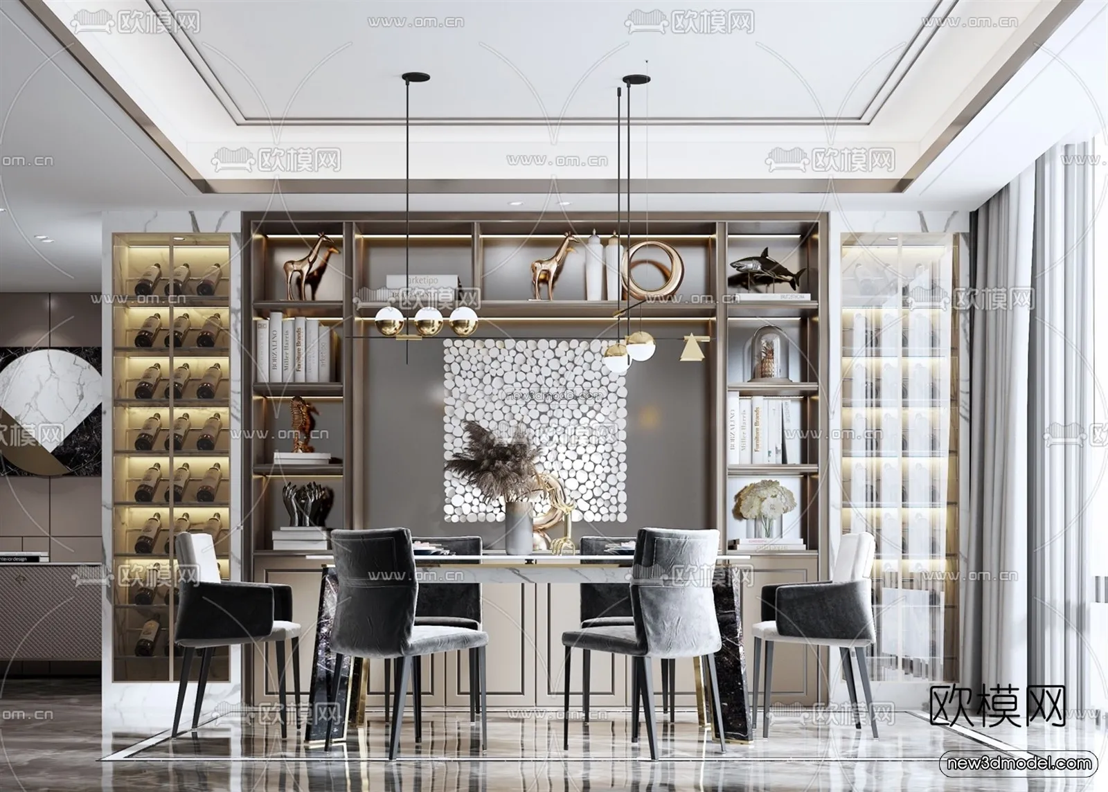 Luxury Style Interior 3D Blocks - Dining Room 3D Model - 164