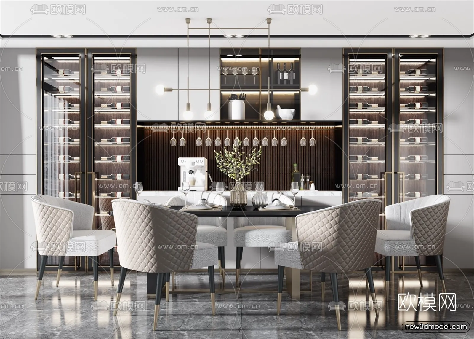 Luxury Style Interior 3D Blocks - Dining Room 3D Model - 165