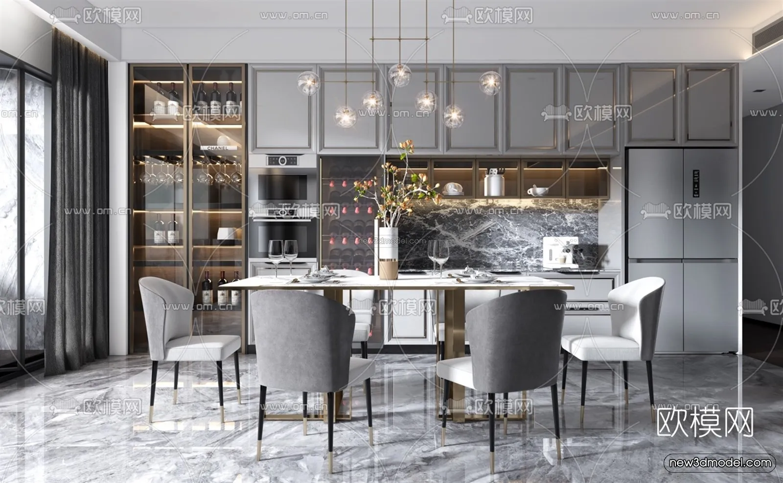 Luxury Style Interior 3D Blocks - Dining Room 3D Model - 166