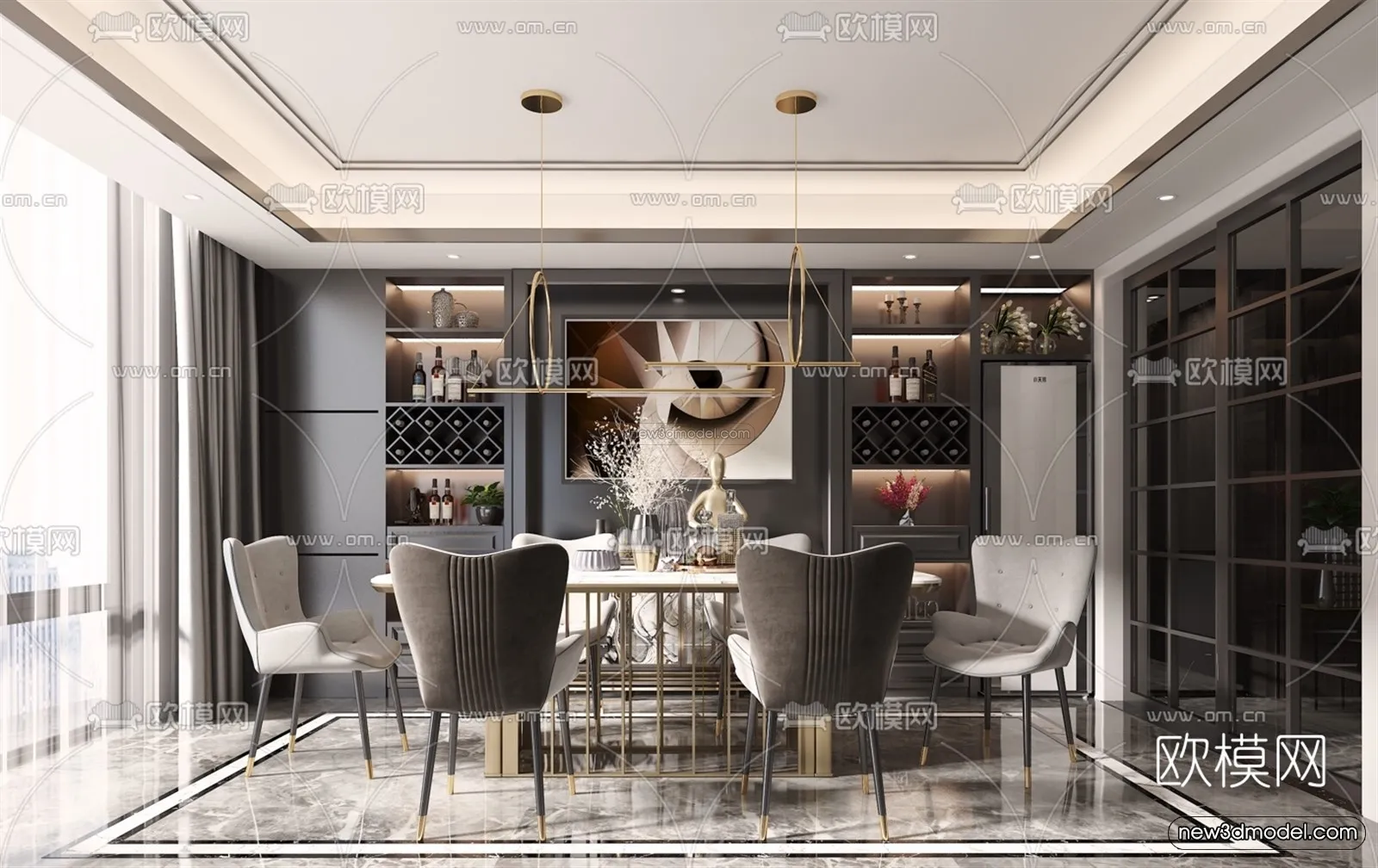 Luxury Style Interior 3D Blocks - Dining Room 3D Model - 167