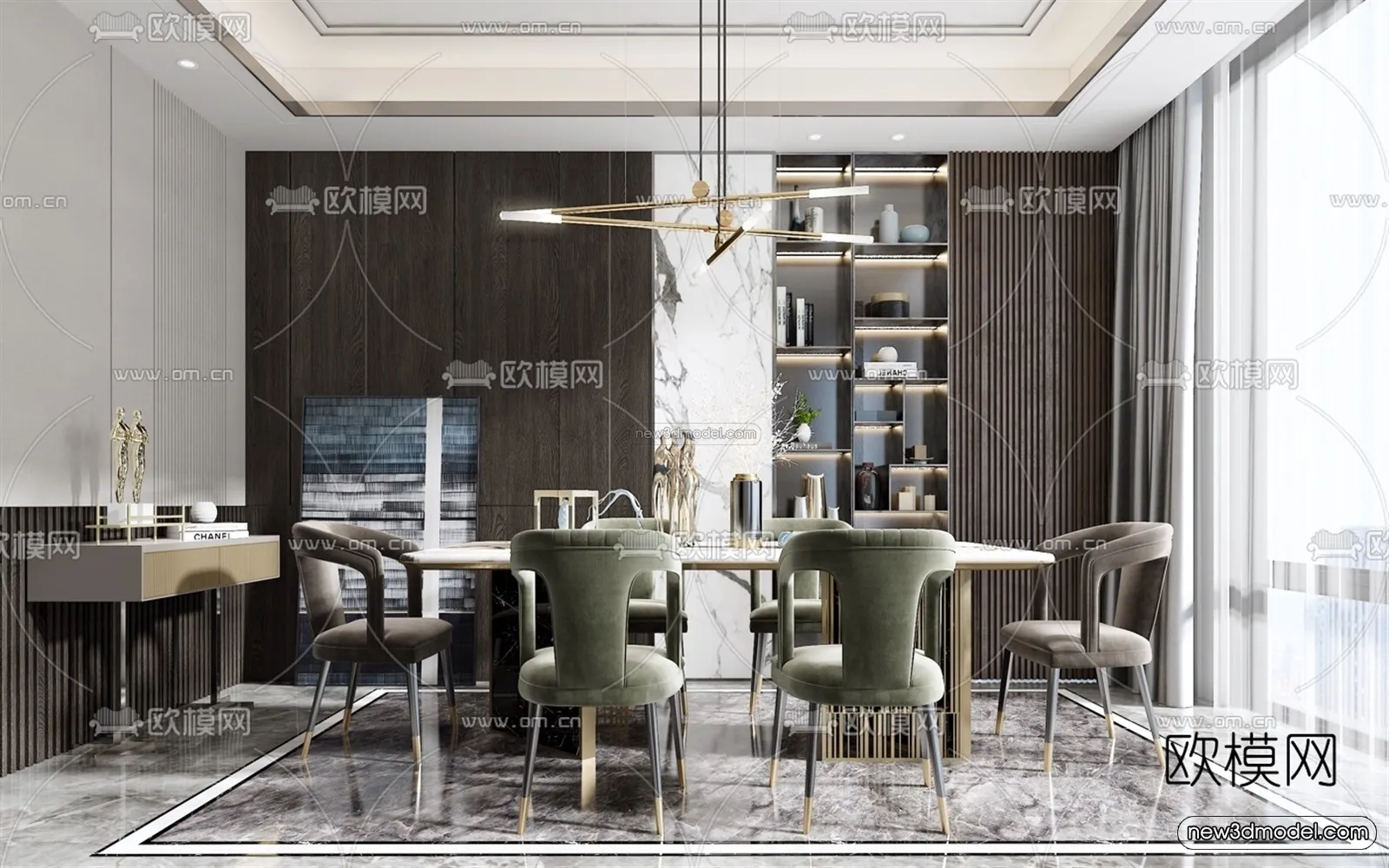 Luxury Style Interior 3D Blocks - Dining Room 3D Model - 168