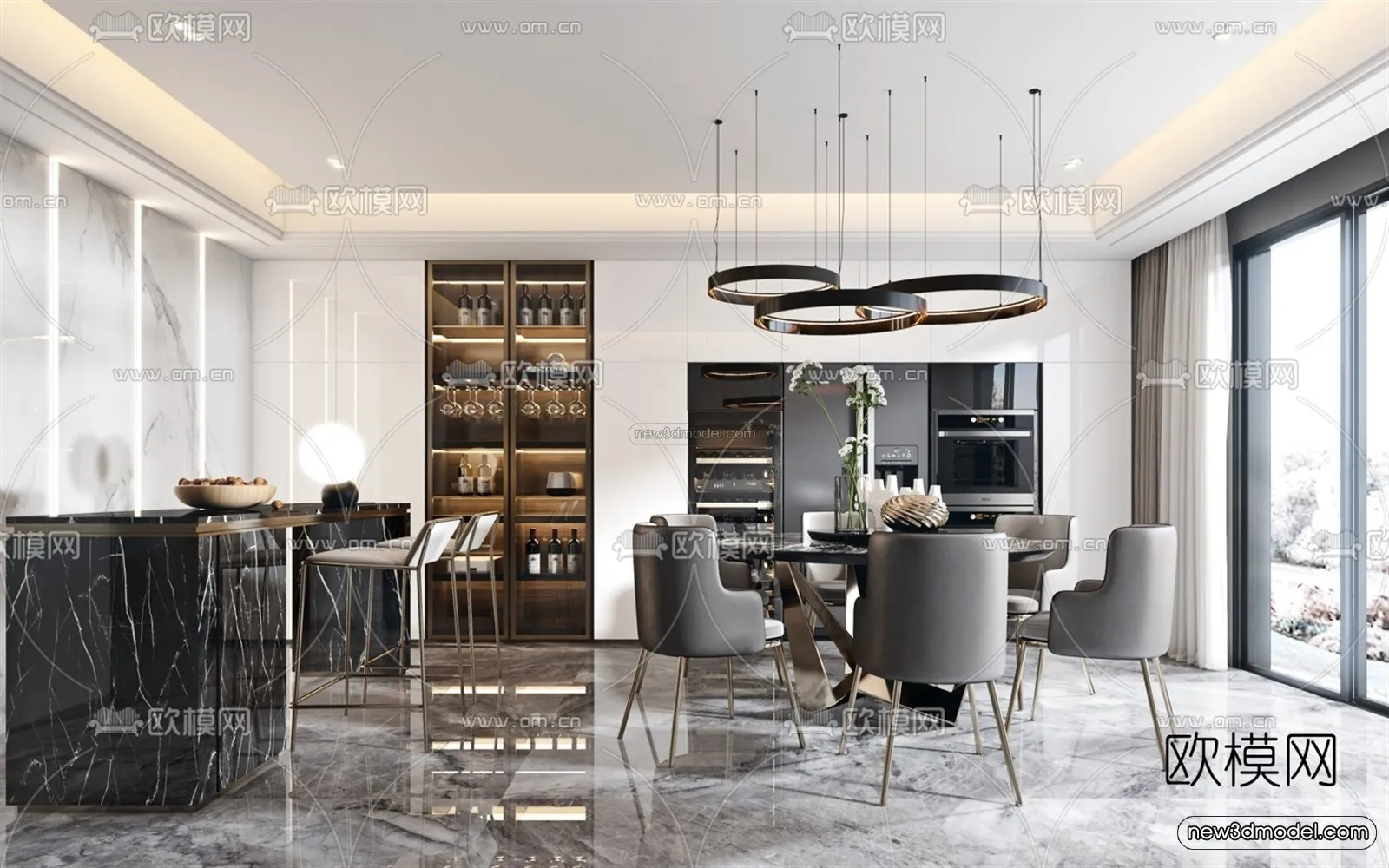 Luxury Style Interior 3D Blocks - Dining Room 3D Model - 170