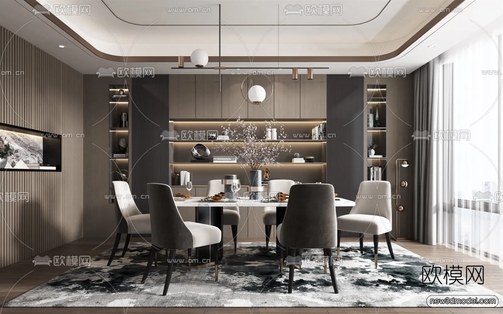 Luxury Style Interior 3D Blocks - Dining Room 3D Model - 172