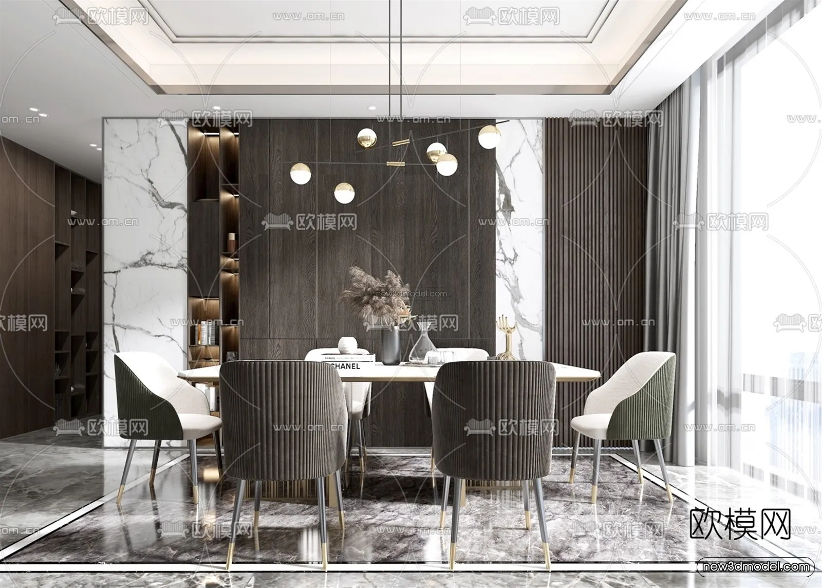 Luxury Style Interior 3D Blocks - Dining Room 3D Model - 173