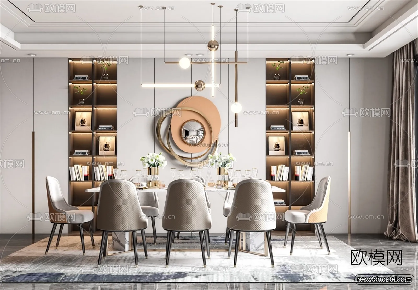 Luxury Style Interior 3D Blocks - Dining Room 3D Model - 174