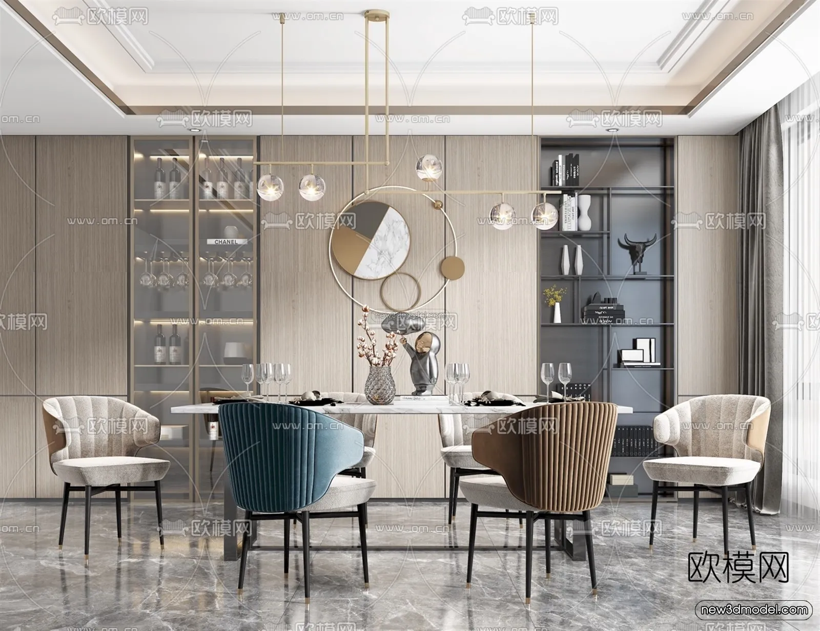 Luxury Style Interior 3D Blocks - Dining Room 3D Model - 175