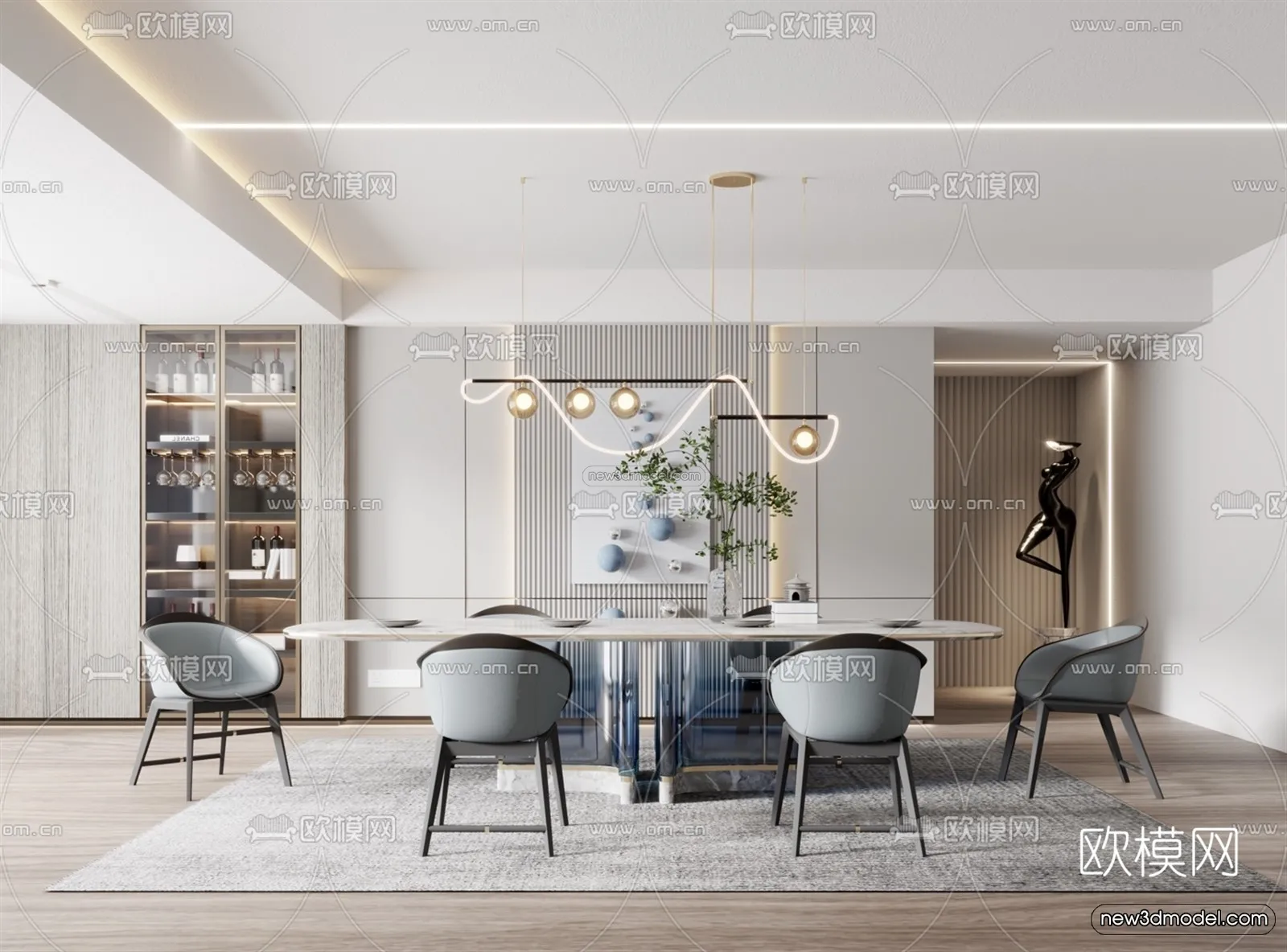 Luxury Style Interior 3D Blocks - Dining Room 3D Model - 177