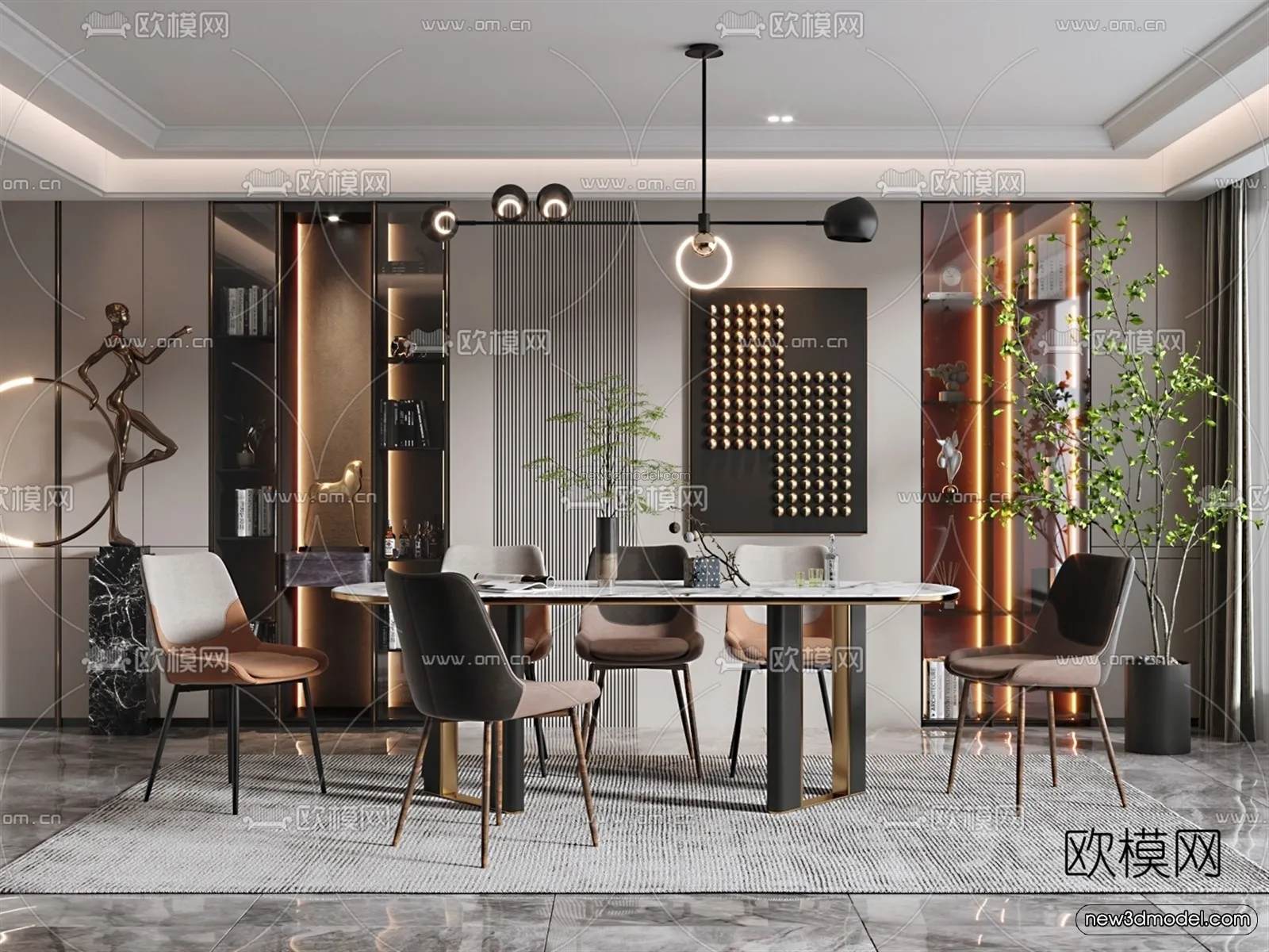 Luxury Style Interior 3D Blocks - Dining Room 3D Model - 179