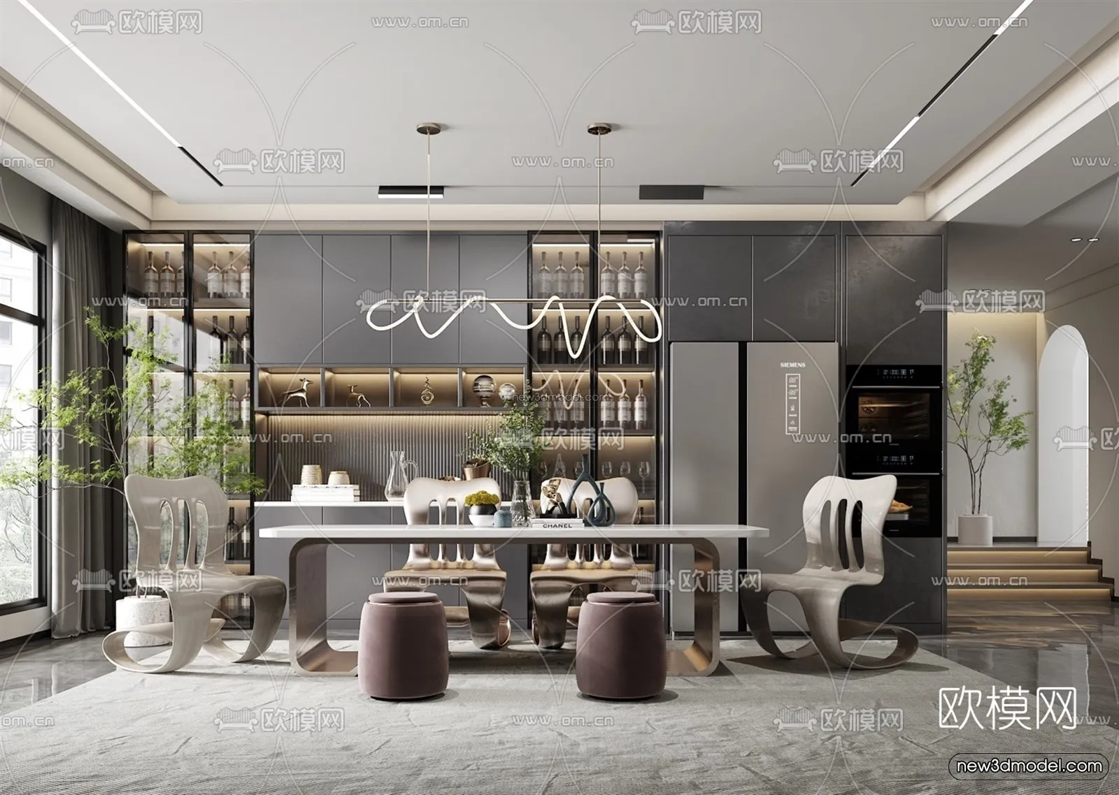 Luxury Style Interior 3D Blocks - Dining Room 3D Model - 180