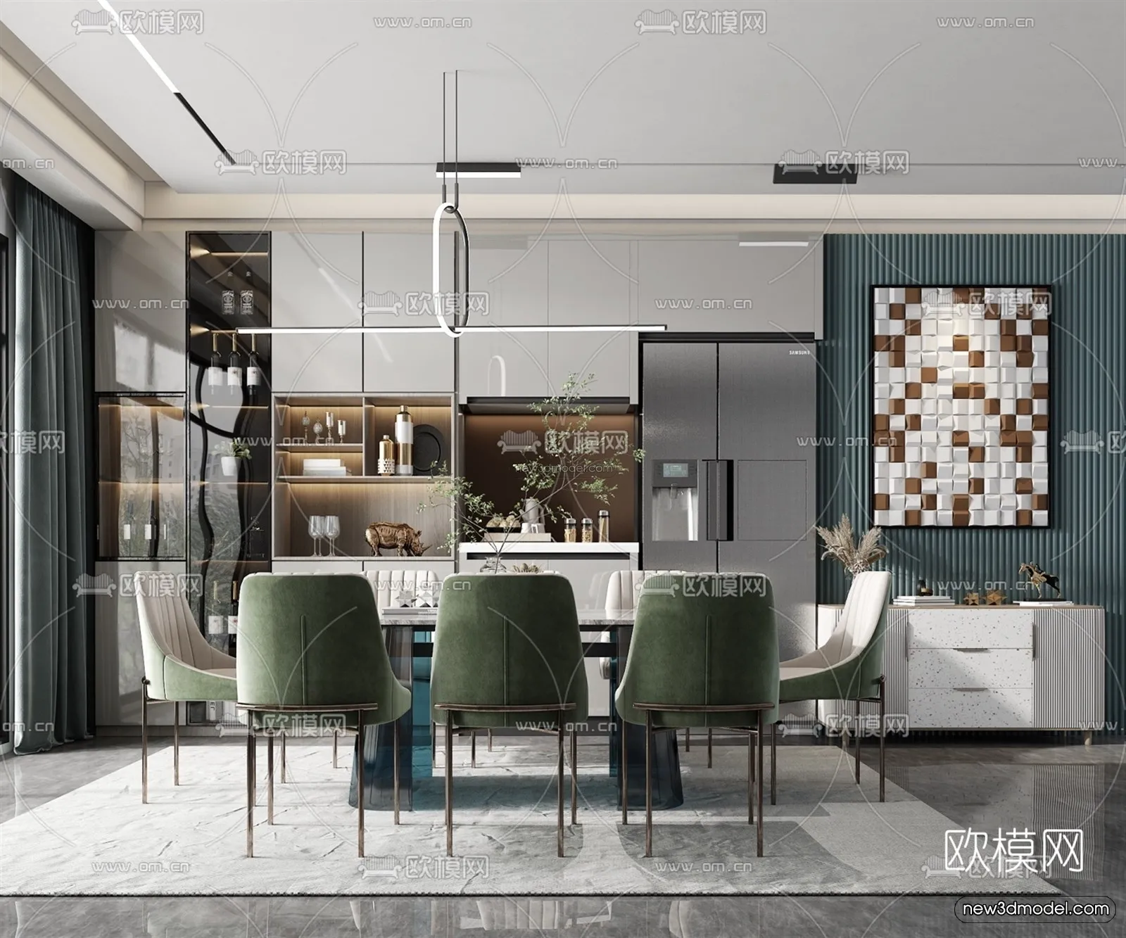 Luxury Style Interior 3D Blocks - Dining Room 3D Model - 181