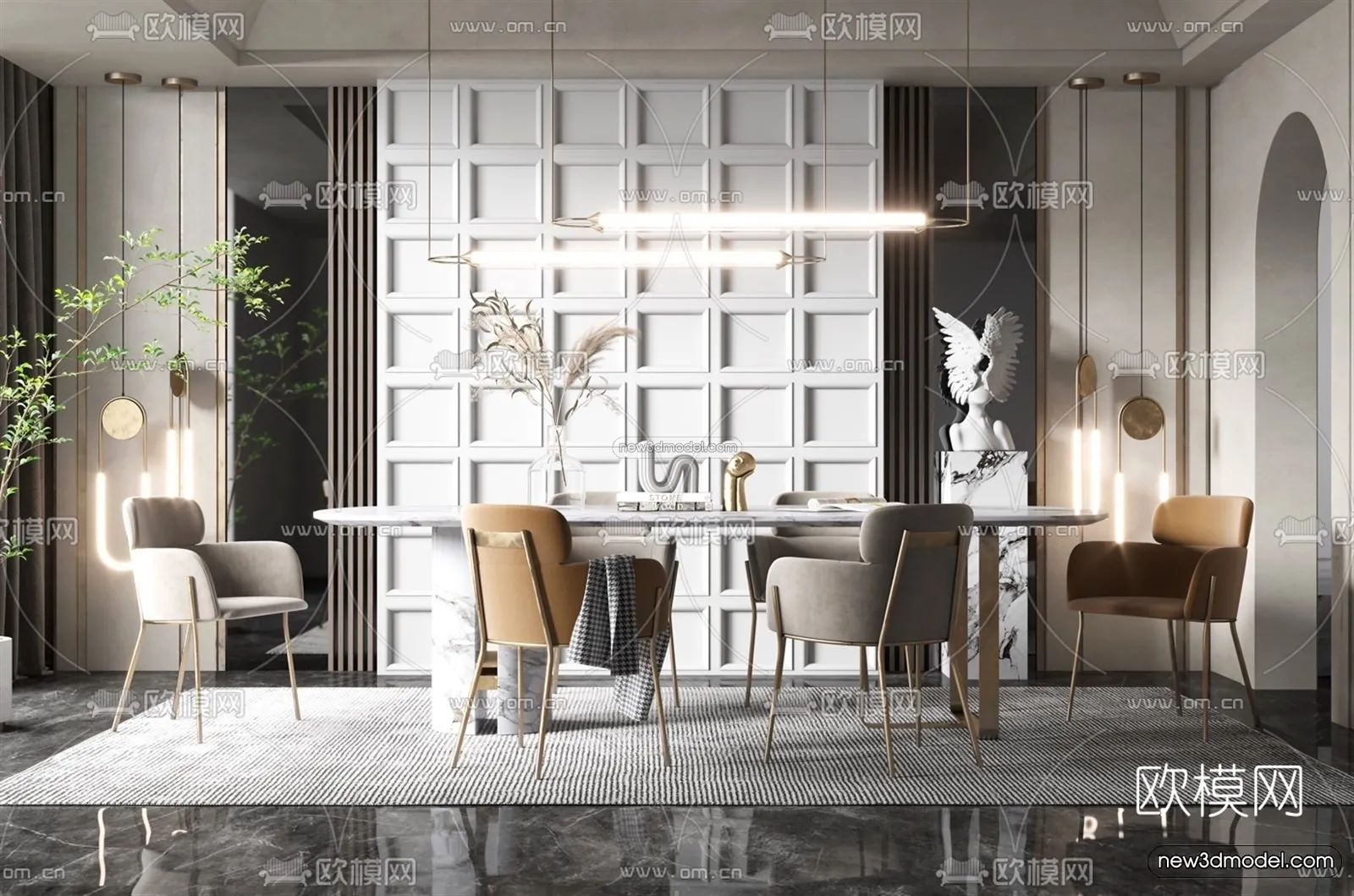 Luxury Style Interior 3D Blocks - Dining Room 3D Model - 182