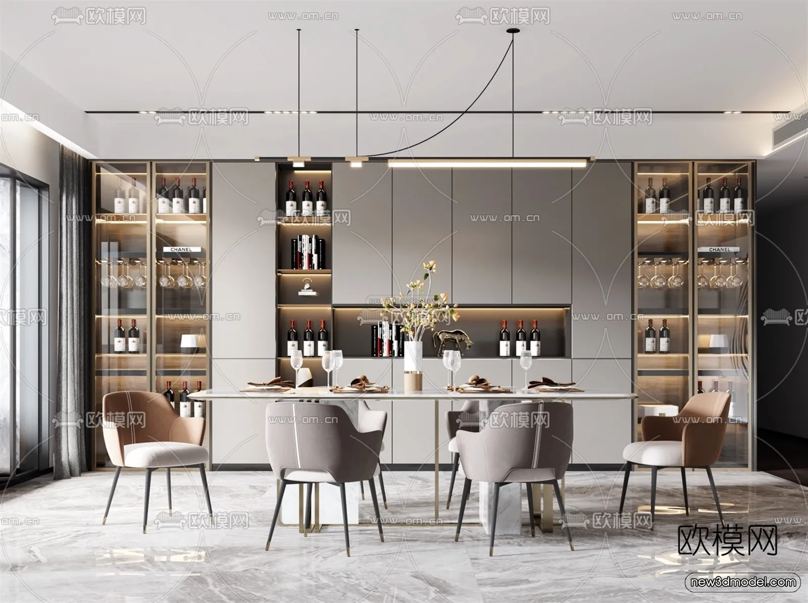 Luxury Style Interior 3D Blocks - Dining Room 3D Model - 183