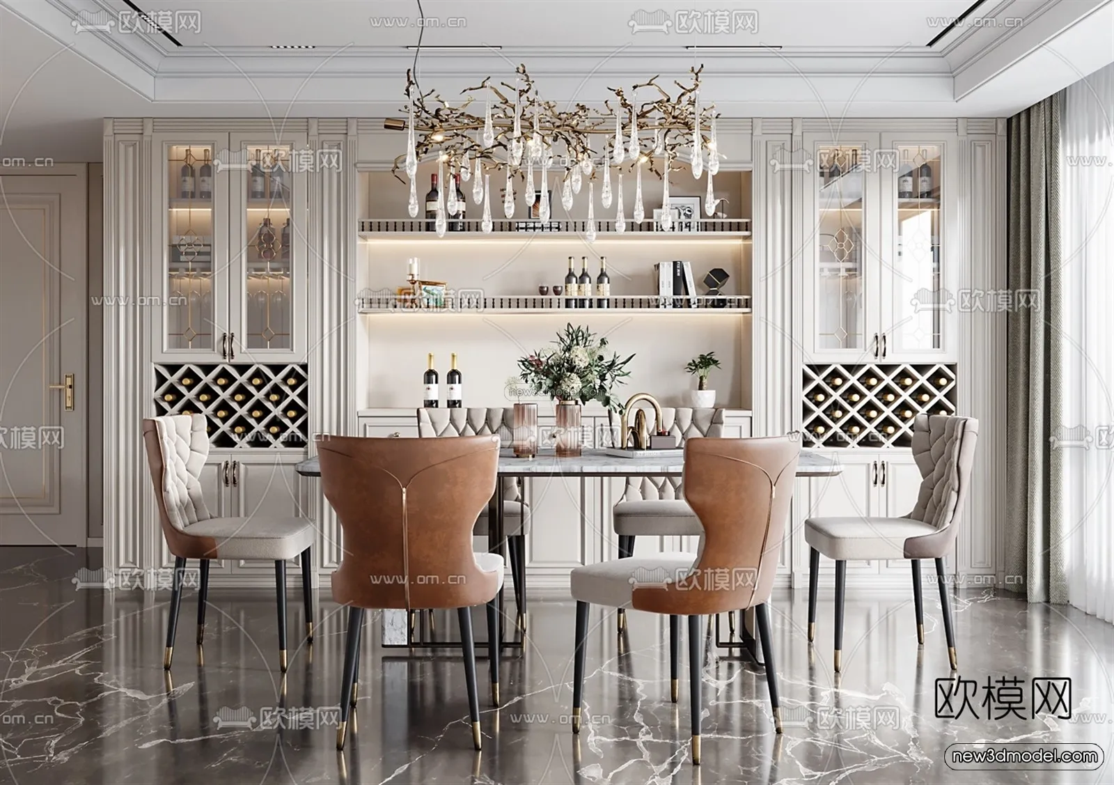 Luxury Style Interior 3D Blocks - Dining Room 3D Model - 185