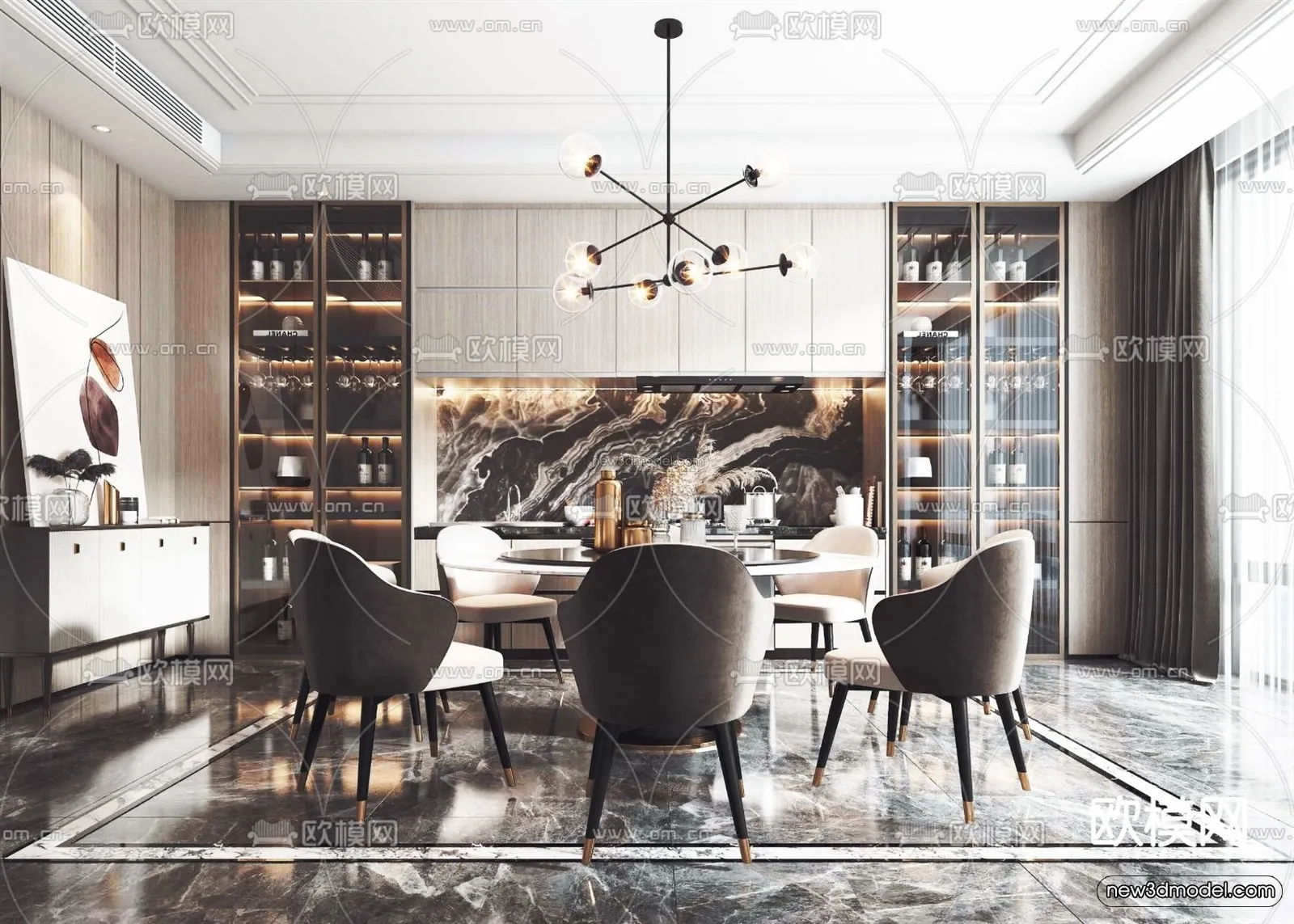 Luxury Style Interior 3D Blocks - Dining Room 3D Model - 186