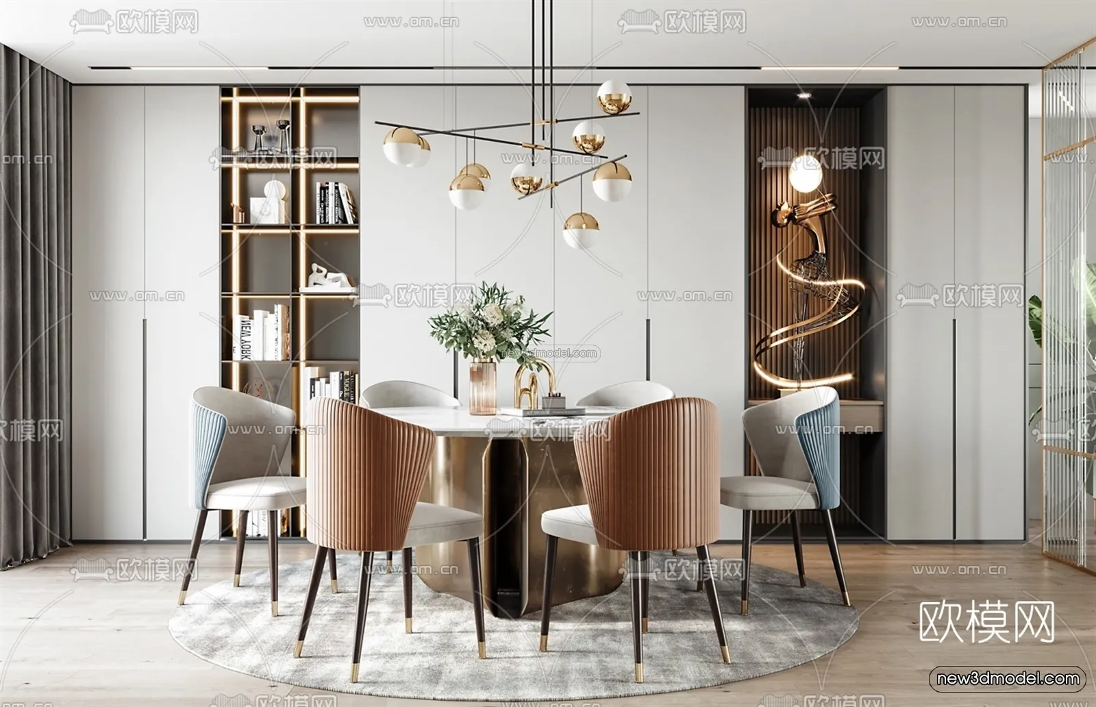 Luxury Style Interior 3D Blocks - Dining Room 3D Model - 190