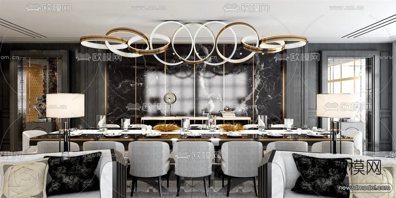 Luxury Style Interior 3D Blocks - Dining Room 3D Model - 194