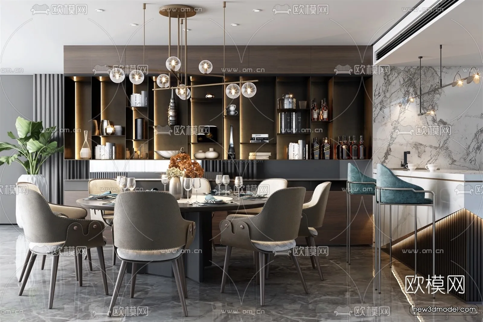 Luxury Style Interior 3D Blocks - Dining Room 3D Model - 196