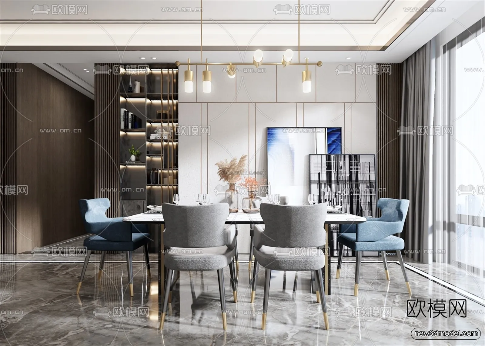 Luxury Style Interior 3D Blocks - Dining Room 3D Model - 198