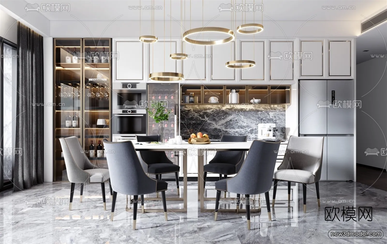 Luxury Style Interior 3D Blocks - Dining Room 3D Model - 199