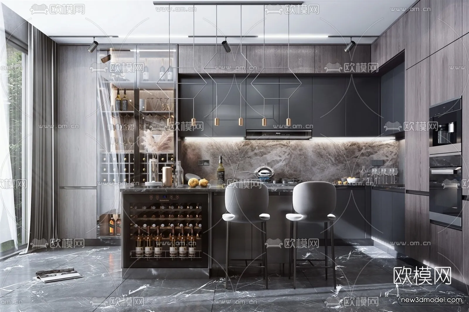 Luxury Style Interior 3D Blocks - Kitchen 3D Model - 273