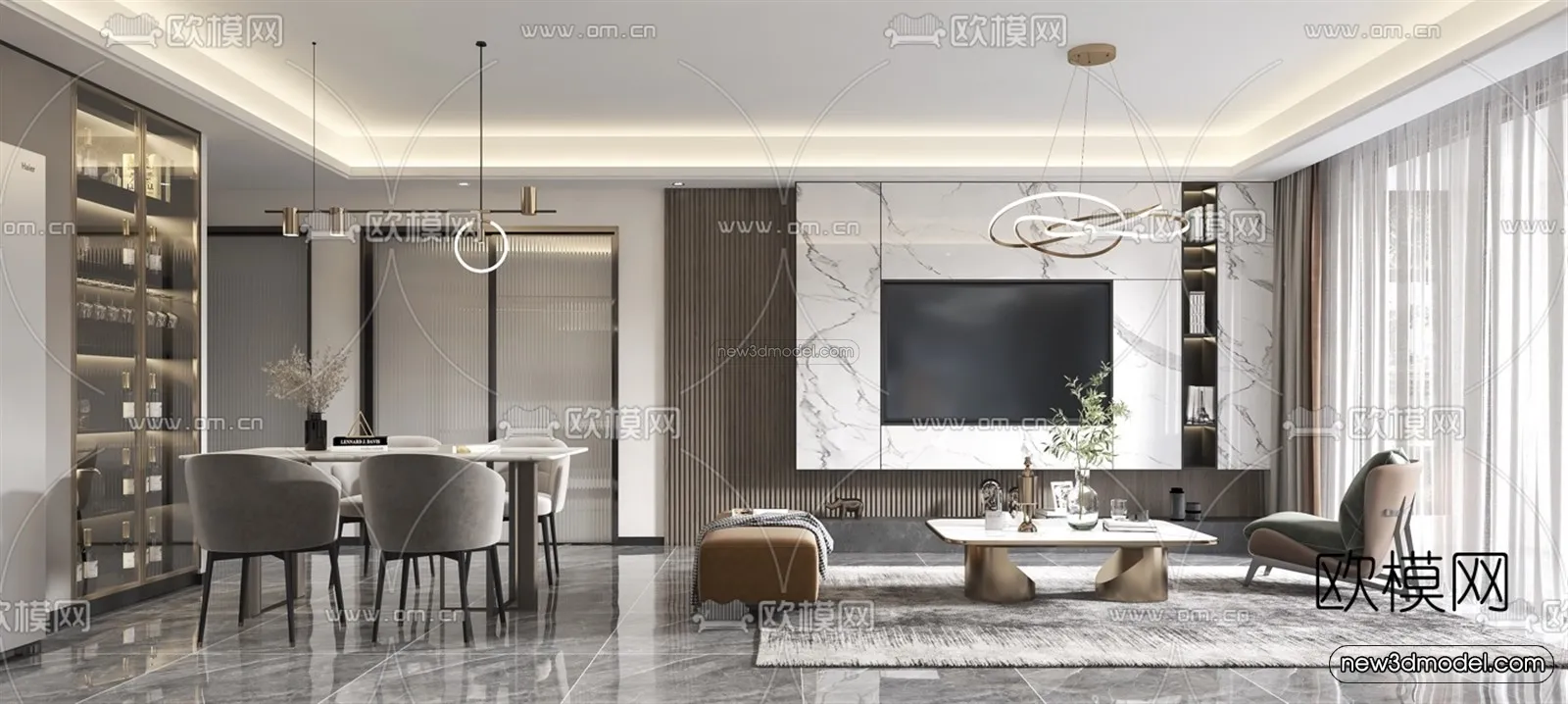 Luxury Style Interior 3D Blocks - Living Room 3D Model - 001