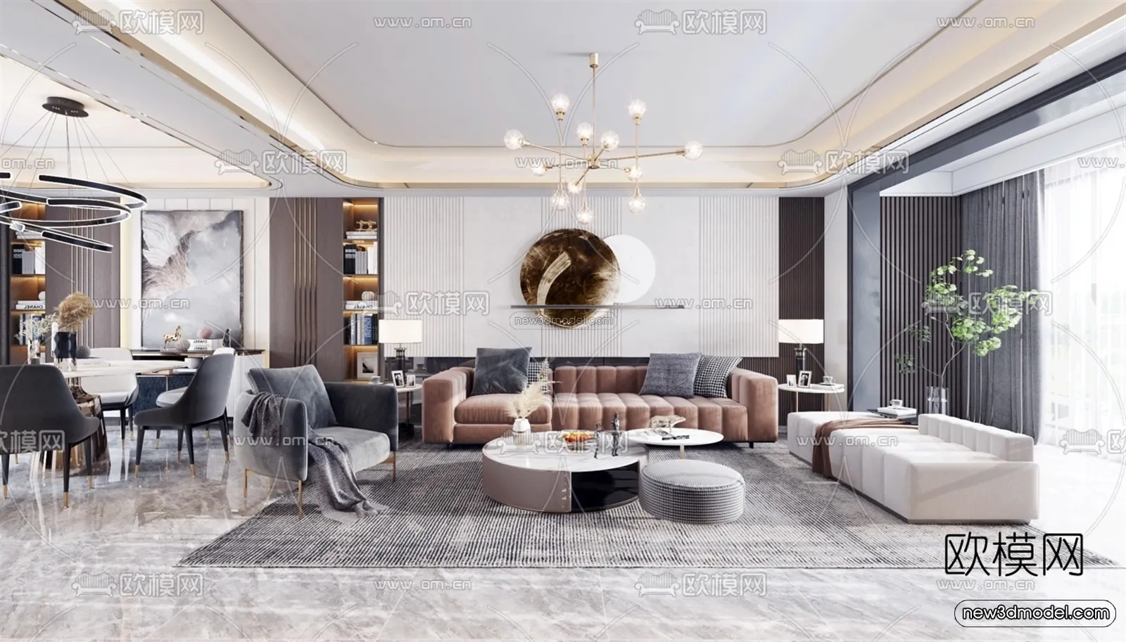 Luxury Style Interior 3D Blocks - Living Room 3D Model - 002