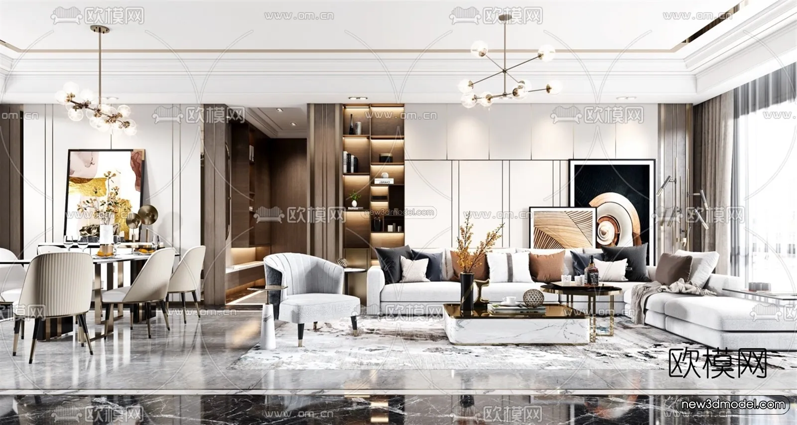 Luxury Style Interior 3D Blocks - Living Room 3D Model - 003