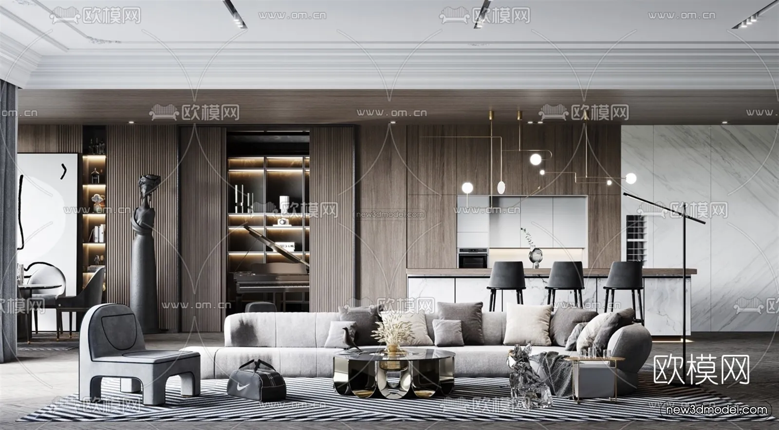 Luxury Style Interior 3D Blocks - Living Room 3D Model - 007