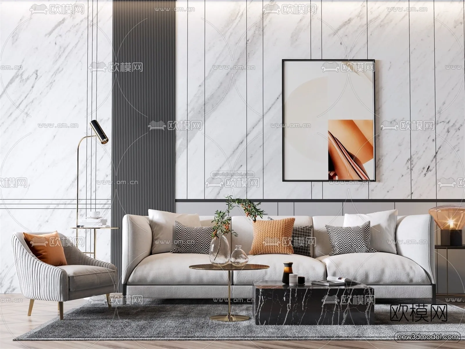 Luxury Style Interior 3D Blocks - Living Room 3D Model - 015