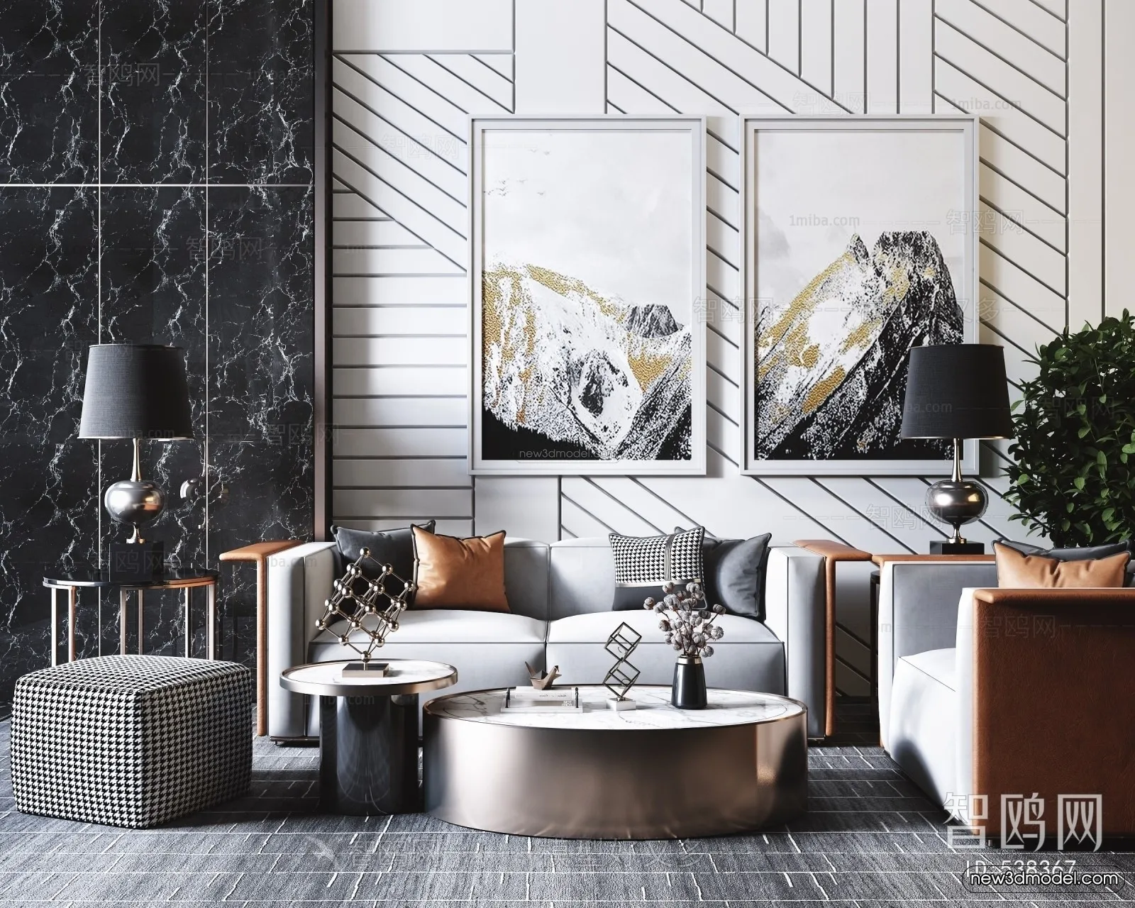 Luxury Style Interior 3D Blocks - Living Room 3D Model - 016