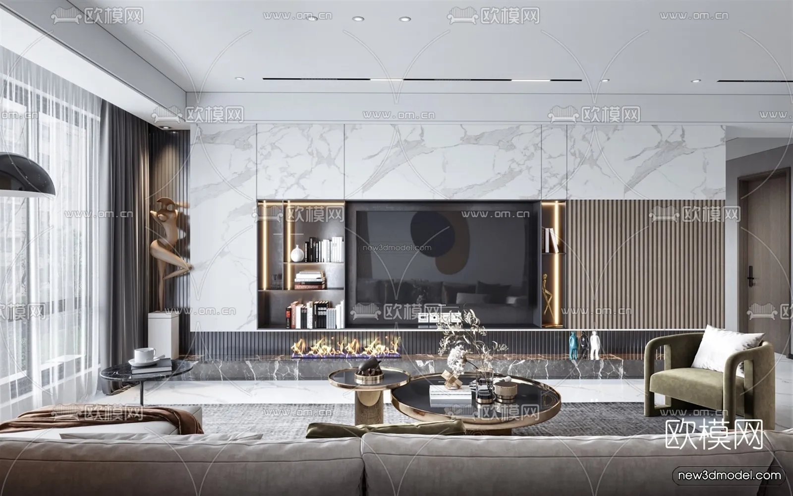 Luxury Style Interior 3D Blocks - Living Room 3D Model - 019