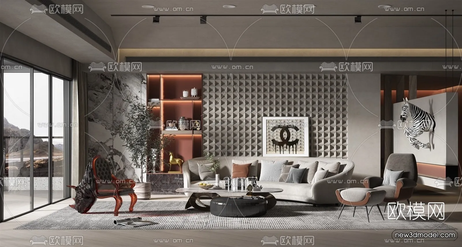 Luxury Style Interior 3D Blocks - Living Room 3D Model - 028
