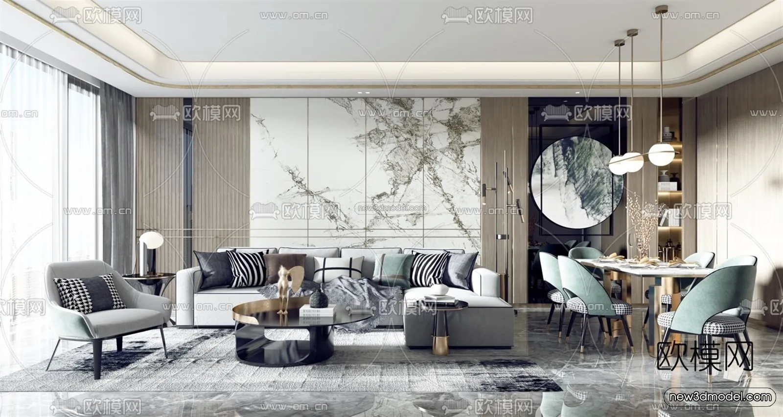 Luxury Style Interior 3D Blocks - Living Room 3D Model - 030