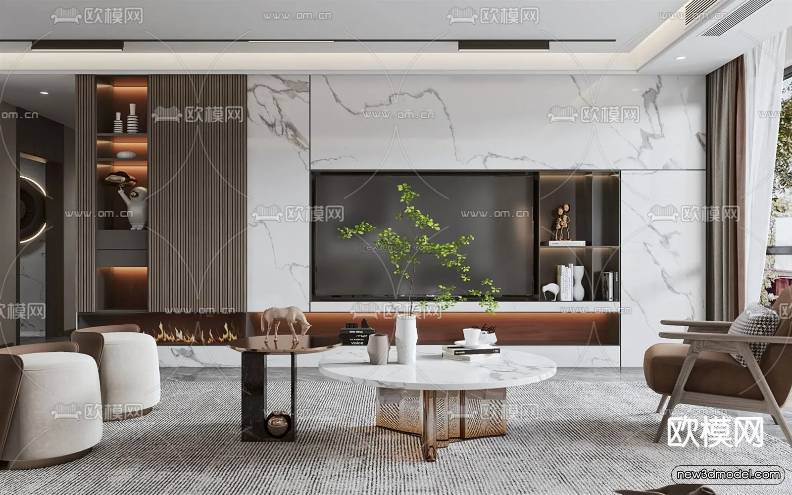 Luxury Style Interior 3D Blocks - Living Room 3D Model - 031