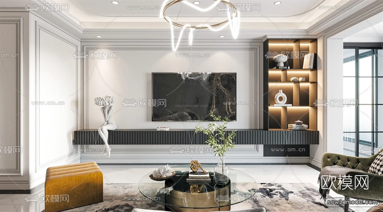 Luxury Style Interior 3D Blocks - Living Room 3D Model - 041