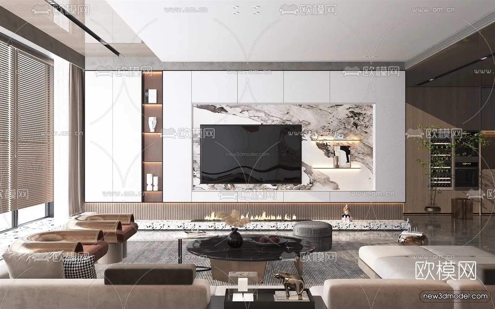 Luxury Style Interior 3D Blocks - Living Room 3D Model - 048