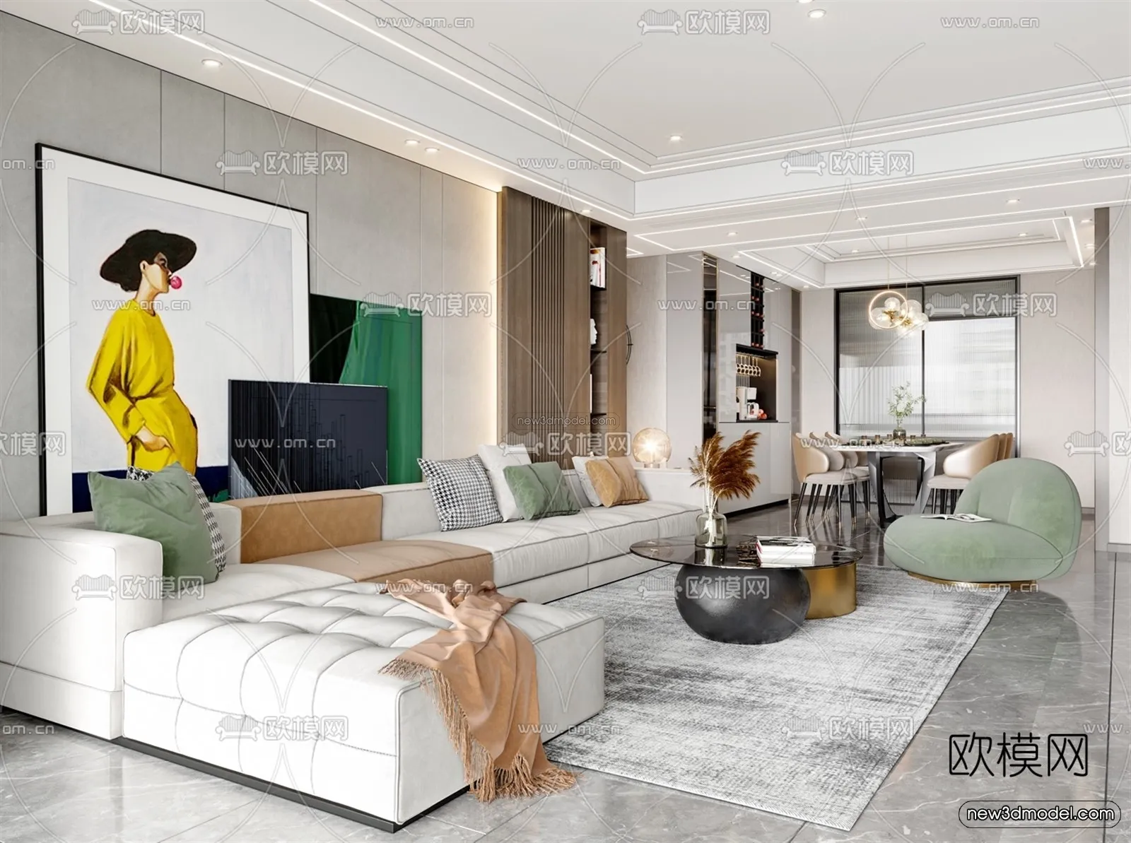 Luxury Style Interior 3D Blocks - Living Room 3D Model - 049
